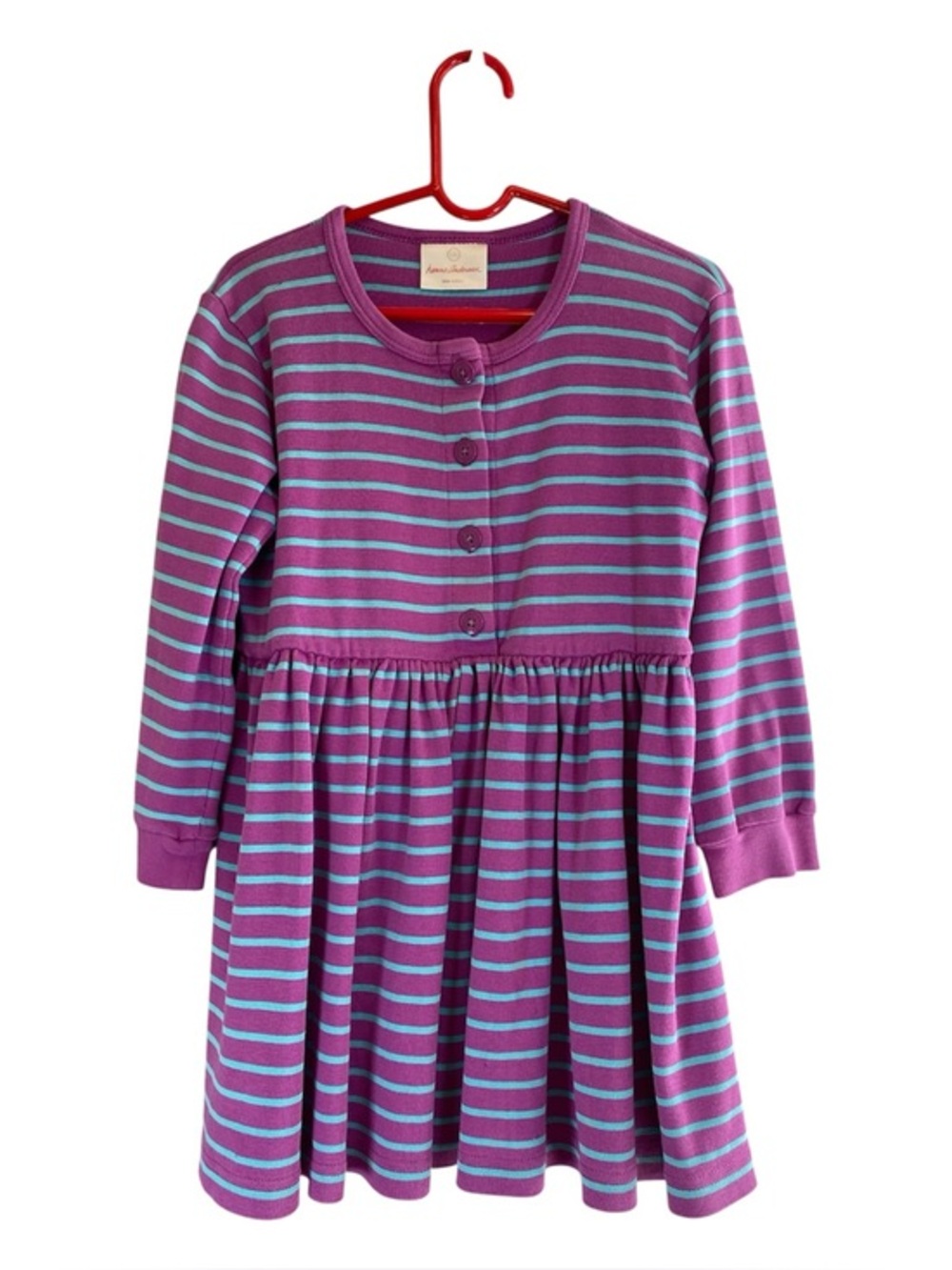 HANNA ANDERSSON Jersey Knit School/Play Dress Orchid/Turquoise Stripes Girls 5